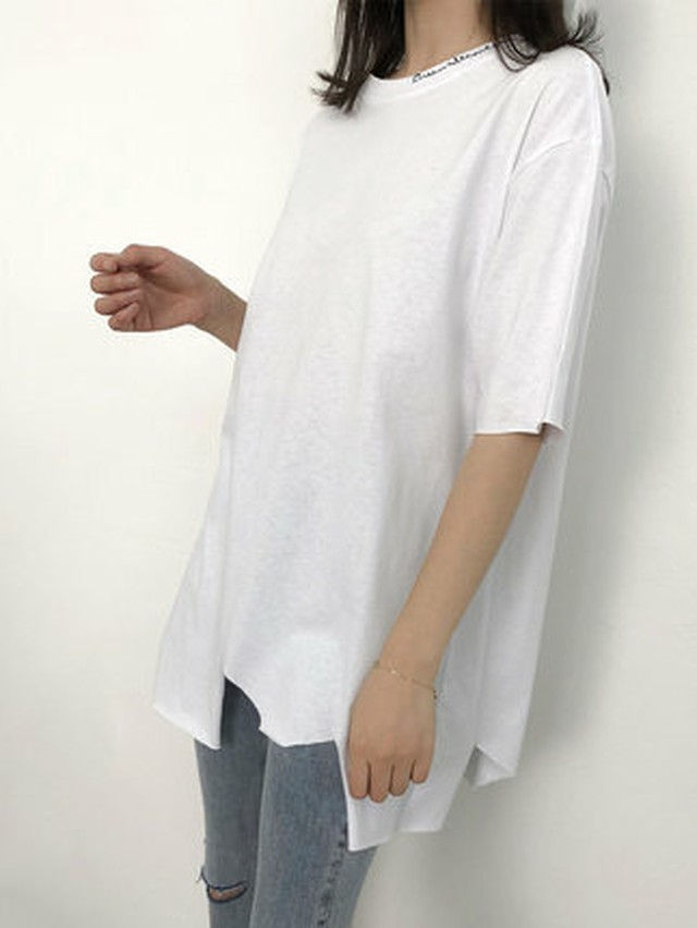 レディース ゆったり 大きめ 体型カバー Tシャツ オーバーサイズ オルチャン 半袖 春夏 オシャレ カジュアル バックロゴ 白 黒 Jyuno