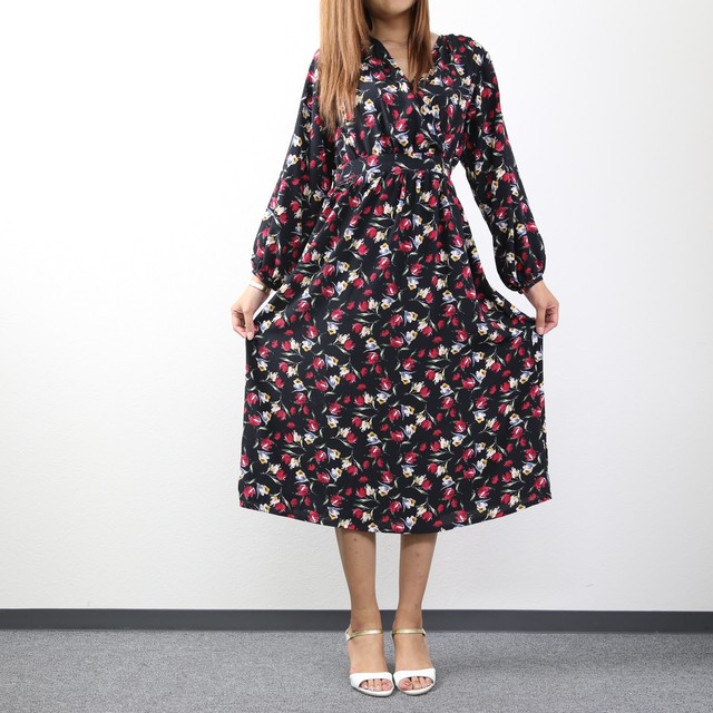 フラワープリントロングワンピース 大人 かわいい カシュクール カラーバリエーション リゾート 冷房対策 Web限定 セレクトショップ リベルタ