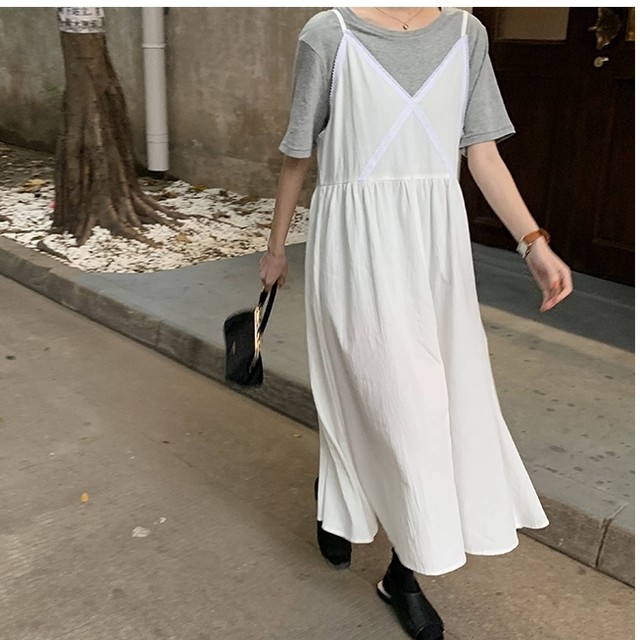 ワンピース キャミワンピース ハイウエスト切替 シンプル ナチュラル Vネック フレア ロング丈 マキシ丈 上品 ガーリー 可愛い おしゃれ 春 夏 秋 オルチャン 大人 代 30代 40代 デート お出かけ 女子会 旅行 レディース 韓国 韓国ファッション Country Road