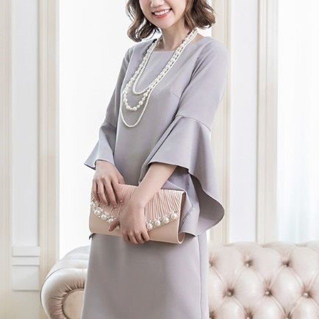 パーティドレス ワンピース きれいめ レディース 30代 結婚式 韓国 代 30代 50代 赤 青 ミモレ丈 膝丈 膝下丈 七分袖 ラウンドネック 無地 およばれ 春 夏 上品 大きいサイズ Dress Plaatje