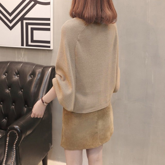 ドルマンニット レディース セーター ゆったり リブニット トップス 無地 クールネック 黒 白 長袖 きれいめ 体型カバー ニット Infini Arc En Ciel