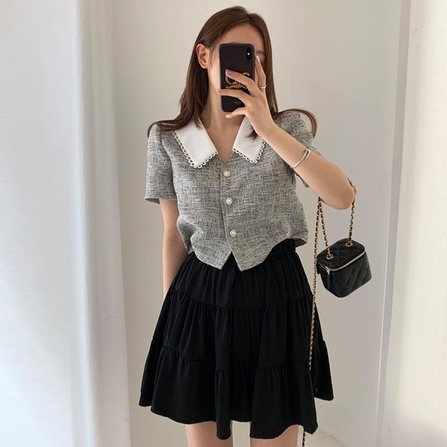 チェック柄シングルブレストシャツ
