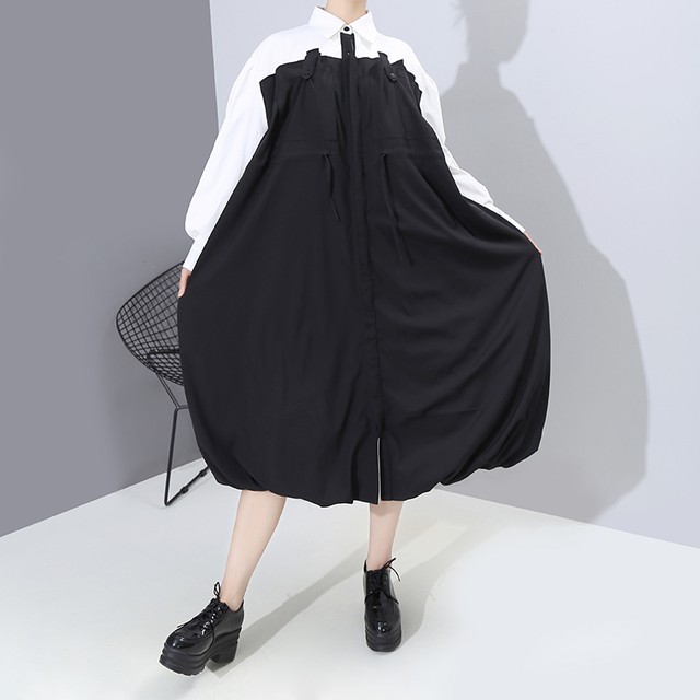モード系 春ワンピ シャツワンピ バルーンスカート ハイウエスト ミモレ丈 大人きれいめ ウエストリボン 大人可愛め フェミニン 原宿系 代 30代 大人きれいな私を叶える Marriages