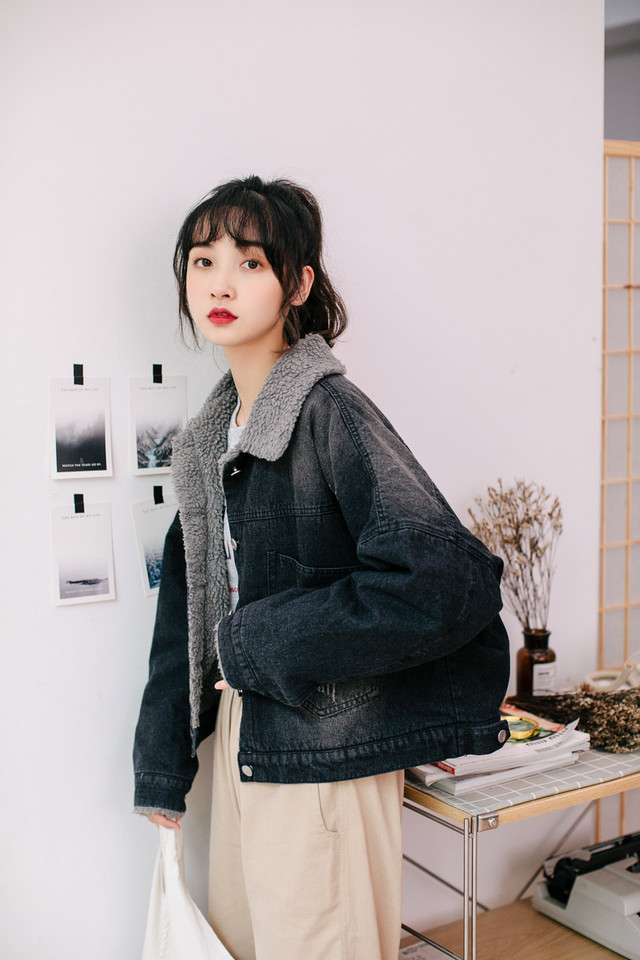 ショート丈のボアデニムジャケット レディース エコファー トレンド おしゃれ 冬コーデ B 191 Idear