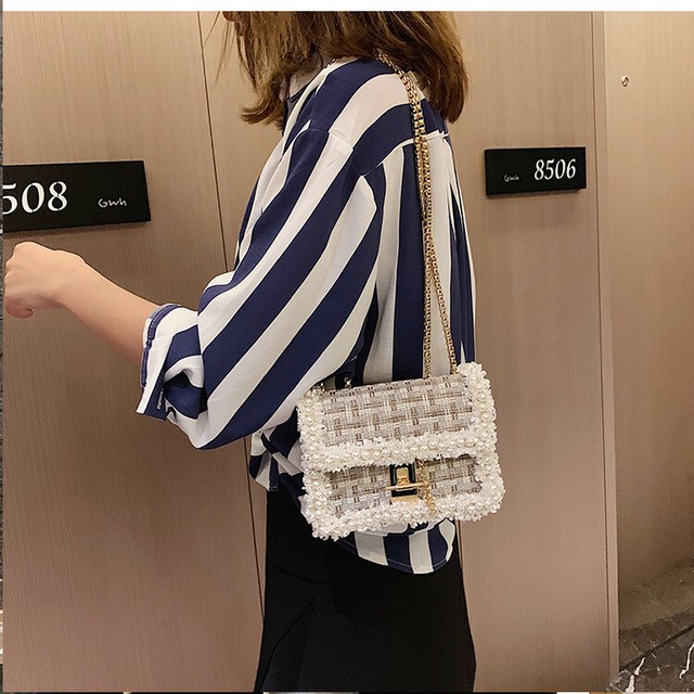 全2種5色 チェーンバッグ ショルダーバック ミニバック パーティーバッグ 留め金具あり パール チェック柄 スクエア 結婚式 二次会 斜めがけ 秋冬 無地 ゴールドチェーン Like Fashion