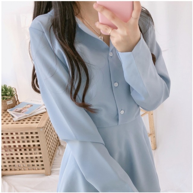 リボンフレアミニワンピース 韓国ファッションpinkshop