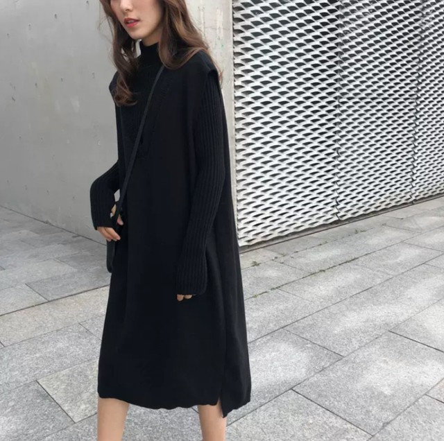 ノースリーブニットワンピース ワンピース ベスト ロングベスト ニットワンピース ニット ゆったり フェミニン デイリー フォーマル ミディアム ロングワンピ ロング ひざ丈 きれいめ ニットワンピース 冬 秋 レディース ママ おしゃれ 1463 Sayurio レディース