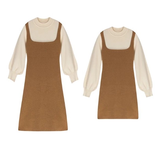 重ね着風ワンピース 2種類3色 Ecrea