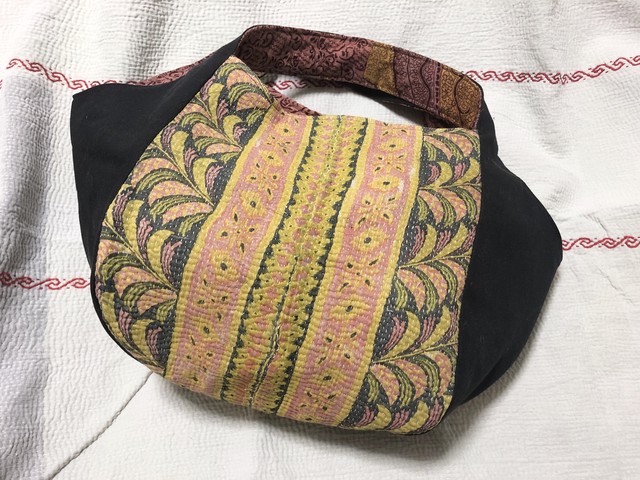 ラリーキルトのトートバッグ カンタ刺繍 刺し子 ハンドメイド お散歩バッグ エスニック Billeequilt