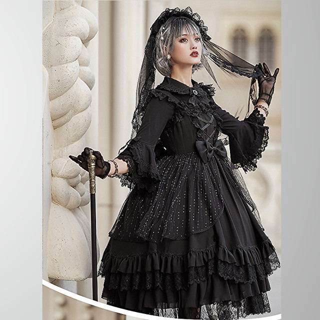 ゴスロリ系 ドレス ワンピ 編み上げ フリル リボン 清楚 ゴージャス 病みかわいい 甘い ロリィタ 薔薇少女 オルチャン 原宿系 10代 代 天使と悪魔 サブカル系ファッション Seasonz