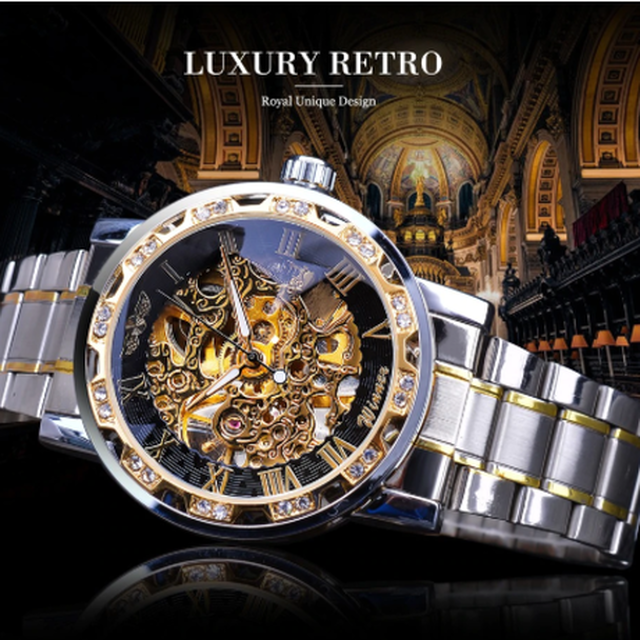 3色展開 T Winner 海外高級ブランド 手巻き 機械式 スケルトン メンズ 腕時計 ステンレス性 ルミナスハンズ レトロ Happy Hobby あなたのベストが見つかるお店