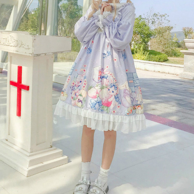Lolita Op Dress ロリータドレス ワンピース ロリィタ 日常用 お茶会 撮影 ロリ フリー 長袖 パープル 紫 Mintcat