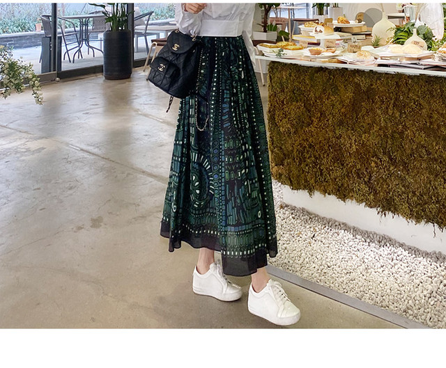 セットアップ レディース 40代 韓国 スーツ スカート コーデ 30代 マキシ丈 長袖 プリント 襟 シャツ およばれ フレアスカート カジュアル ゆったり 白 春夏 大きいサイズ おしゃれ Dress No Sato