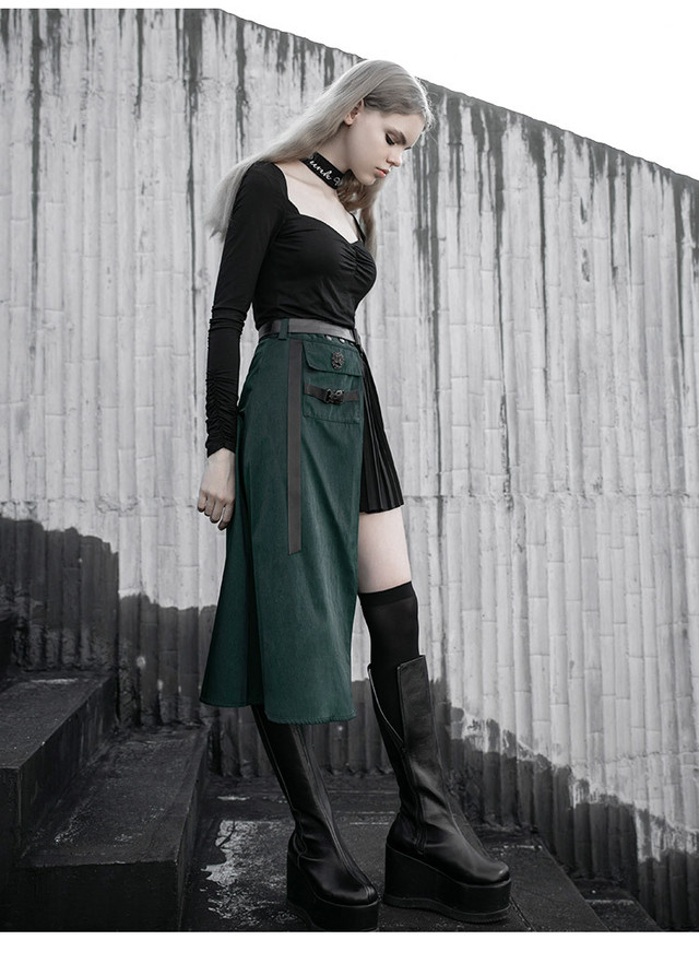 春夏秋 ミドル丈 ミニスカート プリーツスカート クール 辛口 ハード 代 シック ゴシック Tk122 Top Mode