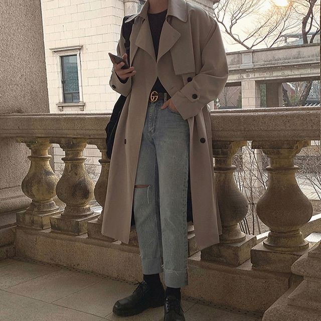 予約販売 トレンチコート アウター ロング丈 メンズ ビジネス 無地 ウエストベルト ブラック ベージュ 防寒 お洒落 こなれ感 ベーシック 秋冬 大きいサイズ M L Xl Favoriteselect