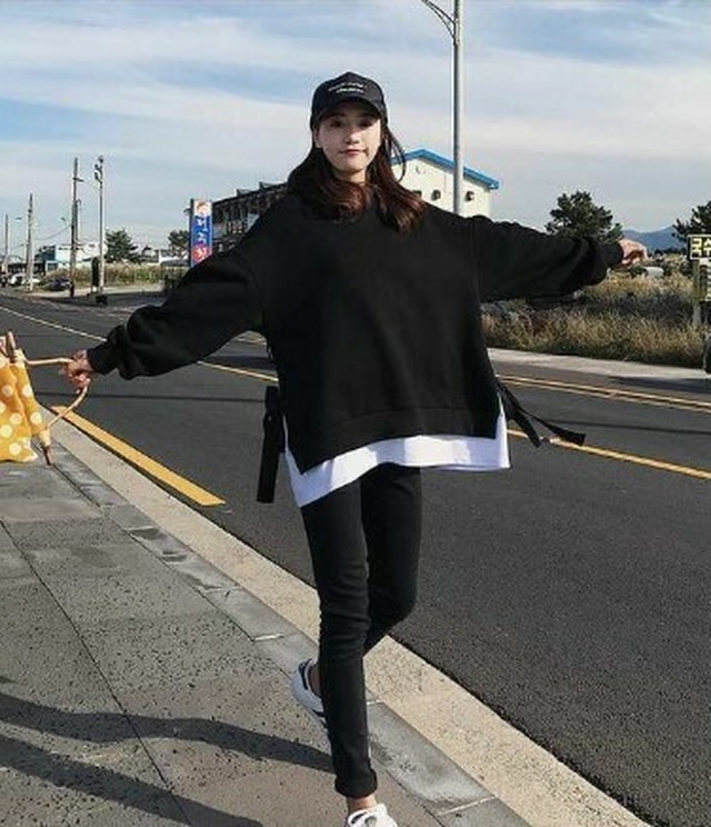 韓国 ファッション 冬 レディース ビッグパーカー 秋 ビックシルエット パーカー おしゃれ 無地 サイドリボン スリット レイヤード スウェット 裏起毛 トップス オルチャンファッション 韓国服 カジュアル ラフ Kirihara