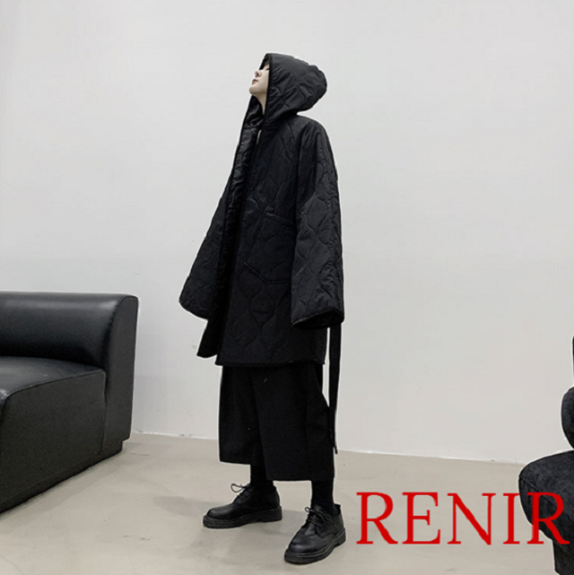 Renir レニール メンズ アウター フード付き コート 黒 ブラック ラップコート Renir レニール メンズファッション レディースファッション