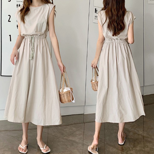 国内発送 リネンワンピース レディース チェック柄 黒 ロングワンピース ウエストシャーリング 無地 ワンピース 春 夏 リゾート ワンピ Infini Arc En Ciel