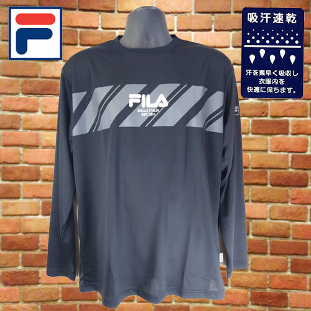 Fila フィラ Fm5360 ブラック メンズtシャツ 長袖 テニス ウェア スポーツ 吸水速乾 汗を吸収し乾きやすいカットソー ロゴ おしゃれ 服秋 ファイブスター