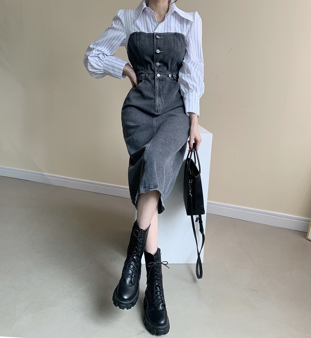 ワンピース レディース 春夏 秋冬 春 夏 秋 冬 デニムワンピース ミディアムワンピース Aライン ひざ丈 Aラインワンピース デニム ひざ丈 ワンピース ミモレワンピース ミモレ丈 無地 楽チン ライトブルー オフィスカジュアル きれいめ Ol 10代 代 30代 40代 C Oss0029