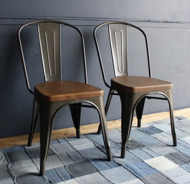 Steel Wood Cafe 2 Chairs / インダストリアルスタイル スチールウッド カフェチェア 2脚セット