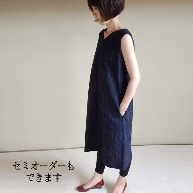 亀田縞 はぎあわせボーダーワンピース 紺無地 紺赤 One Piece Dress Border Bicolor 亀田縞のパクチープラスbyアトリエmoimoi