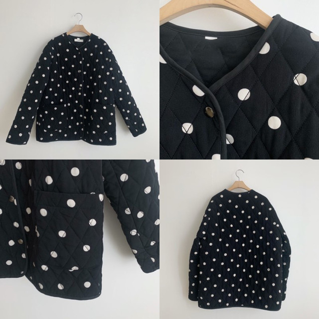 ドット柄 キルティング ジャケット アウター 秋 冬 レトロ カジュアル レディース ファッション 韓国 オルチャン Cocotown