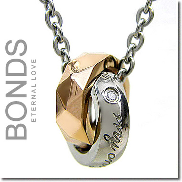 Bonds ボンズ ダブルリングネックレス レディース Bn 2509gd ピンクゴールド シルバー ステンレスネックレス ブルーリボン