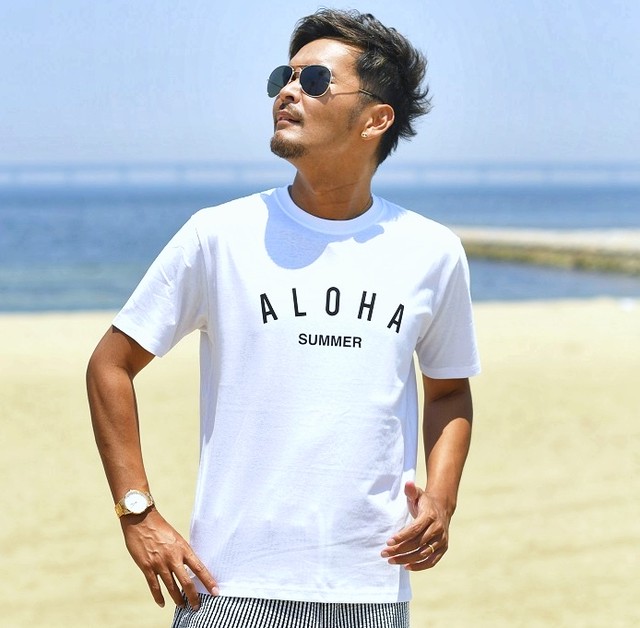 21 夏 新作 Aloha ロゴ バック フォト プリント 半袖 Tシャツ メンズ レディース カップル アロハ ハワイ Hawaii サーフ Surf 海 ビーチ ヤシの木 海外 ファッション Old Rookie