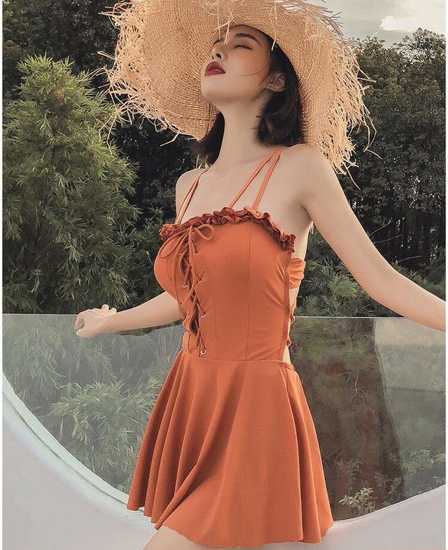 レースアップワンピース水着 ワンピース 水着 大人 フリル 韓国 女の子 白 大きいサイズ レースアップ 水着 フレア 水着 通販 無地 水着 レディース シンプル 水着 大人 通販 体型カバー 水着 大きいサイズ 可愛い 足 P0015 Perfectsky