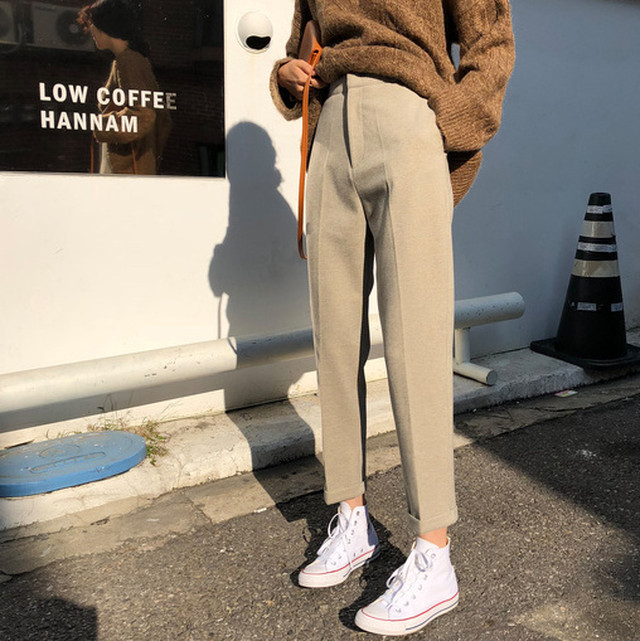 センタープレスパンツ パンツ センタープレス ベージュ ブラウン ブラック スタイルアップ シンプル 着まわし 韓国 オルチャン 韓国レディース ファッション通販 ポワン