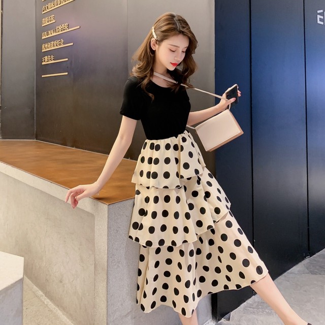 ドット柄ワンピース ミモレ丈ワンピース 半袖ワンピース Approval