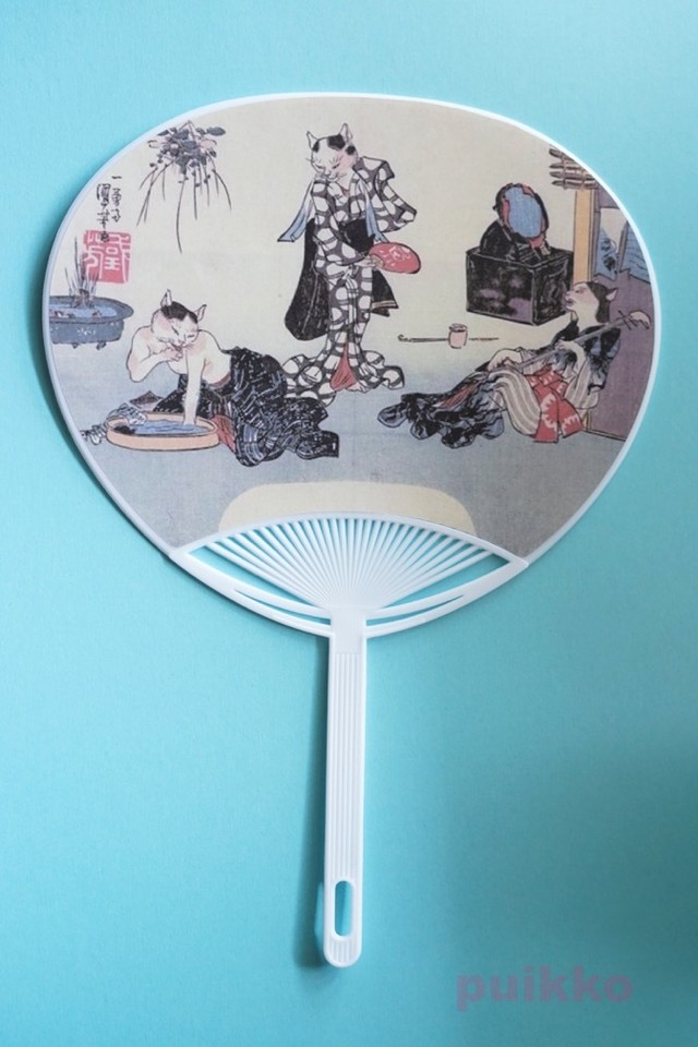 うちわ 浮世絵 歌川国芳 くつろぐ夏の猫美人たち Puikko