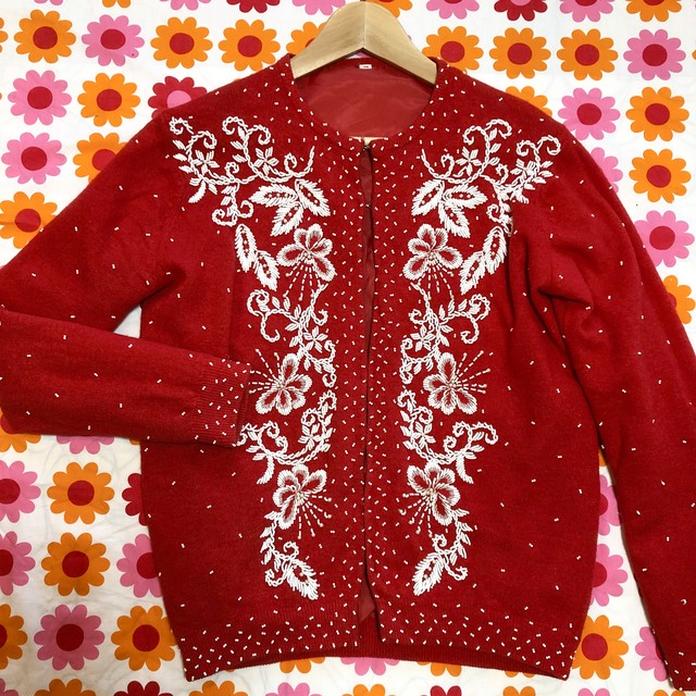 チャイナ刺繍カーディガン ヴィンテージカーディガン ビーズ刺繍 60s 古着屋プチコション