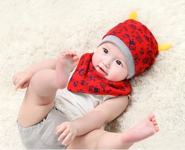 赤ちゃん 帽子 スタイ セット 赤 よだれかけ モンスター おしゃれ かわいい ベビー キッズ Ftnstyle