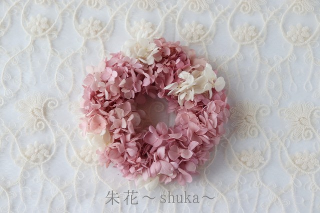 あじさいリース ピンク 再販 朱花 Shuka