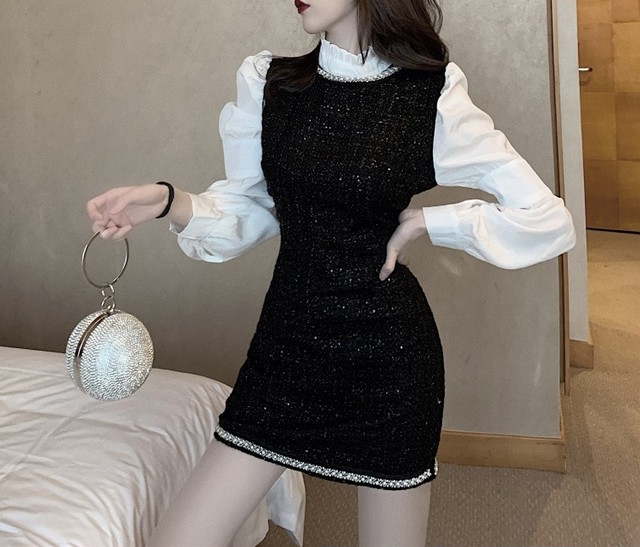 ワンピース ミニ丈 ハイネック 長袖 パフスリーブ クラシカル 大人可愛い 春 秋 冬 お出かけ デート W A 0101 Bell ベル もっと気軽に もっとオシャレを