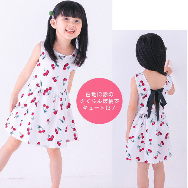 ワンピース キッズワンピース ガールズ 女の子 ノースリーブワンピース かわいい おしゃれ さくらんぼ 花柄 チェリー フラワー カラフル キッズ 1枚で決まる 夏 オシャレ キュート サマー Ange Mignon