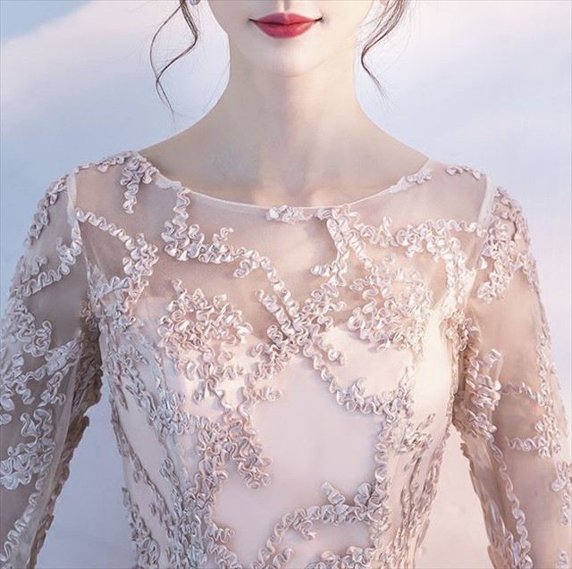 国内即納 即日配送 パーティードレス ベージュ 刺繍 花柄 五分袖 フィッシュテール ワンピース ミディアム ワンピ フォーマル ミニドレス カラー ドレス セレモニー 代 30代 ドレス 二次会 花嫁 キャバ 演奏会 お呼ばれ 結婚式 ゲストドレス Aライン レディース 服