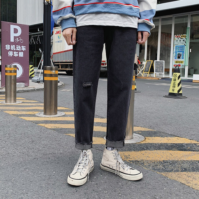 Fojaganto春夏メンズストレートジーンズメンズ無地ワイルドハーレムデニムパンツトレンドジーンズメンズ スプリング 春物 サマー 夏物 ソリッドカラー Fojaganto Efect