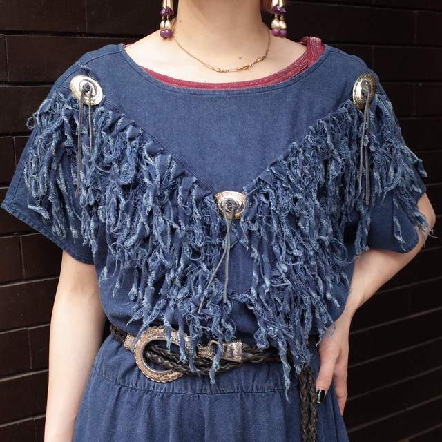 Fringe Denim Dress フリンジ デニムワンピース Small Change ヴィンテージ 古着 Smallchange スモールチェンジ