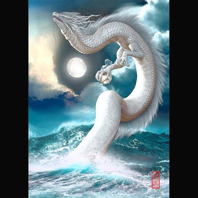 龍の絵 海の白龍 明るめ ａ４ 龍の絵