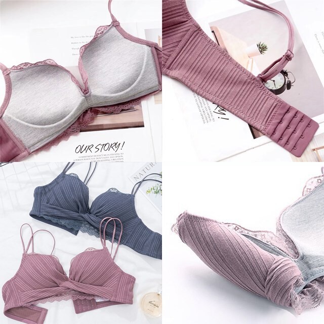 No 5108 ピンクパープル L ノンワイヤー ブラジャー ショーツ セット ドレッシークロス お洒落 ランジェリー Next Dream