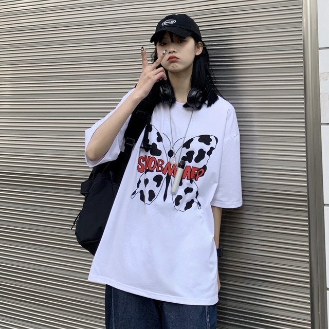 夏服レディース韓国ファッショントレンドルーズbutterflyデザイン プリントtシャツ ストリート 夏物 Chil Pleglad Demon