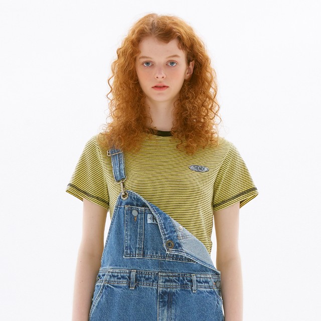 「PCC」ボーダー クロップド Tシャツ イエロー
