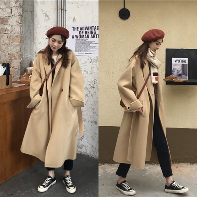 冬コート レディース チェスターコート かわいい 韓国 ファッション レディース 秋冬 ベージュ 黒 ロングコート ウエストマーク コート オフィスカジュアル ゆったり オーバーサイズ オルチャン ファッション 冬 アウター レディース Vestito