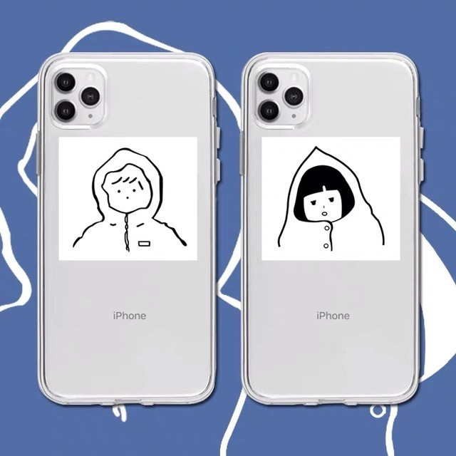 Iphone12新機種対応 カップルお揃いイラストiphoneケース P Gaacal