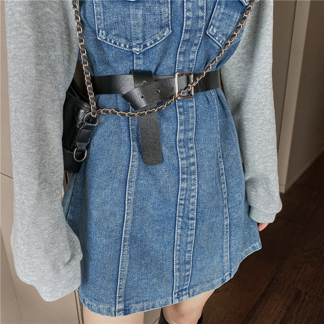 Dress 今季マストバイカジュアルデニム切り替えワンピースベルト付ゆったり Nanastyle