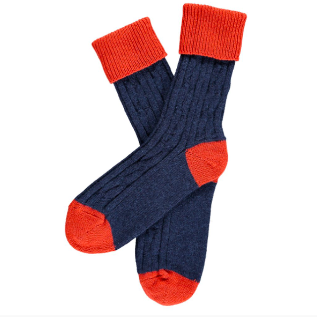 ウールソックス カシミヤ混 メンズ オレンジ ネイビー Britworks By Mollet