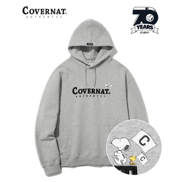 Covernat Covernat X Peanuts 70th Authentic Logo Hoodie Gray 正規品 韓国 ブランド パーカー Bonz 韓国ブランド 代行